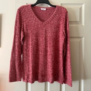 Women's Ribbed V-Neck Top - Red